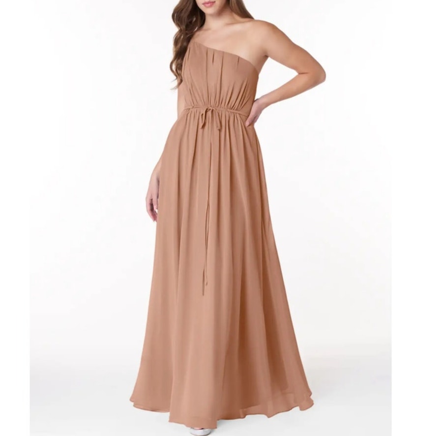 Azazie Hoya New Women's Gold Chiffon One Shoulder Bridesmaid Dress Size A12